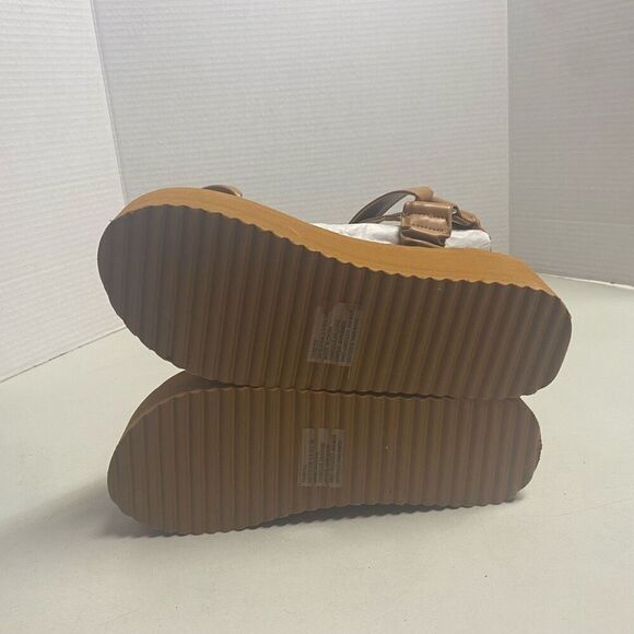 SHOEDAZZLE Taneisa Women’s Rusched Strap Wedge Sandal Size 5.5 Tan - Picture 4 of 9
